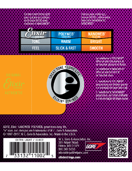 ELIXIR CEL 11002 JEUX EXTRA LIGHT NANOWEB 10-14-23-30-39-47 – Cordes pour guitare acoustique – photo complémentaire 2