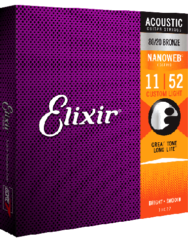 ELIXIR CEL 11027 JEUX – Custom Light 11-15-22-32-42-52 Cordes pour guitare acoustique