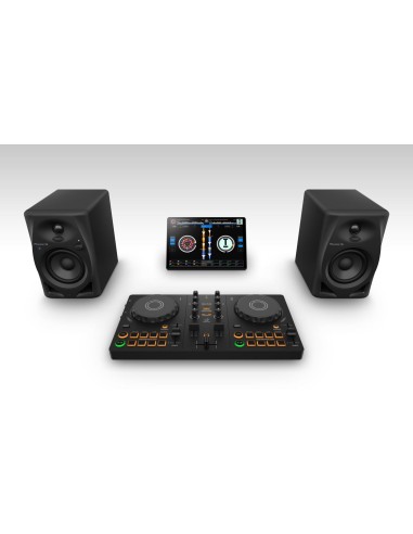 AlphaTheta DDJ-FLX2 – Configuration DJ avec tablette et enceintes