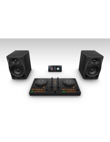 AlphaTheta DDJ-FLX2 – Configuration DJ avec smartphone et enceintes