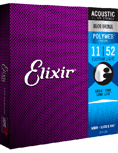ELIXIR CEL 11025 JEUX – Custom Light polyweb 11-15-22-32-42-52 - Cordes pour guitare acoustique