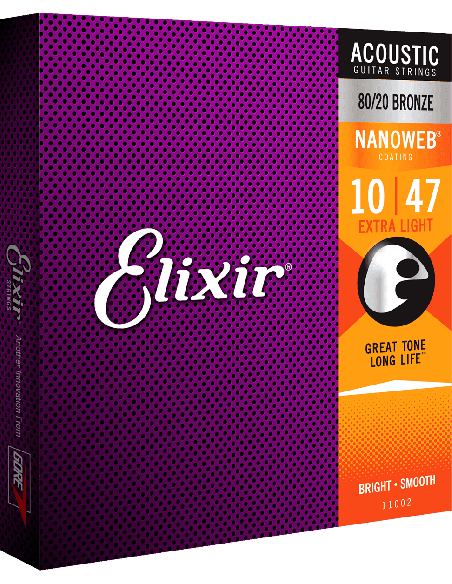 ELIXIR CEL 11002 JEUX EXTRA LIGHT NANOWEB 10-14-23-30-39-47 – Cordes pour guitare acoustique