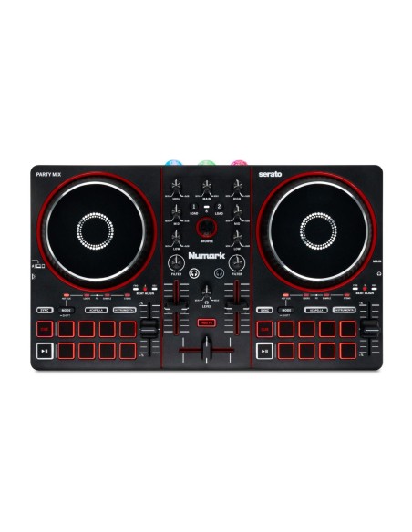 Numark Party Mix III – Contrôleur DJ USB 2 voies avec jeux de lumières LED intégrés – vue de face