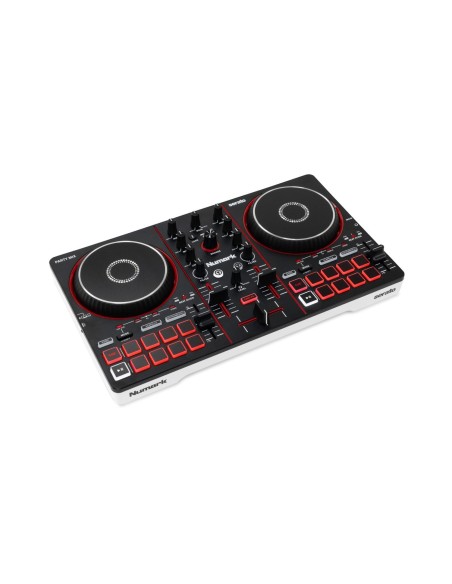 Numark Party Mix III – Contrôleur DJ USB 2 voies avec jeux de lumières LED intégrés – vue de trois quarts