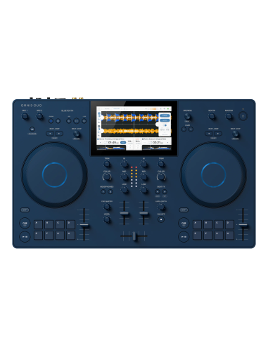 AlphaTheta OMNIS-DUO – vue de dessus des platines, pads et écran tactile