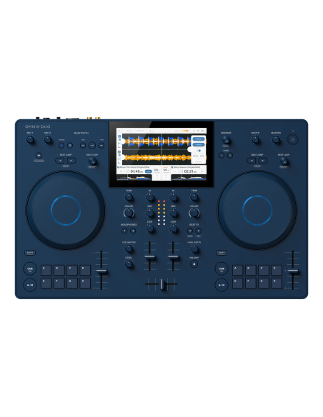 AlphaTheta OMNIS-DUO – vue de dessus des platines, pads et écran tactile